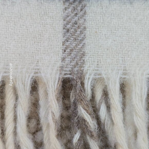 NWOT Bronte by Moon Merino Lambswool Plaid Scarf Cream, Brown & Tan - Picture 5 of 9